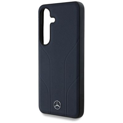 6. Etui Mercedes Leather Debossed Lines MagSafe na Samsung Galaxy S25 - niebieskie