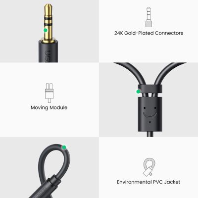 7. Ugreen adapter audio jack 3.5mm męski do 2xRCA żeński kabel 0.25m szary (AV109)