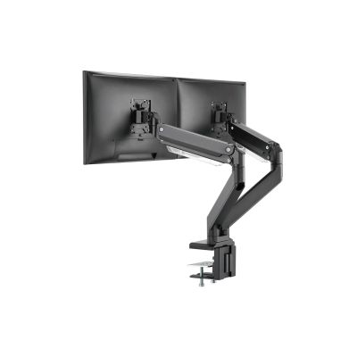 6. Ramię biurkowe podwójne z zaciskiem 2xLCD z sprężyną gazową max. 2x35" i 15kg