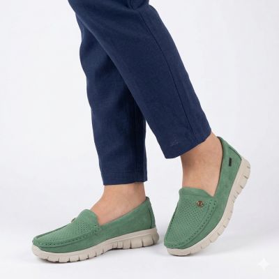 5. Skórzane półbuty damskie komfortowe zielone Jezzi 7075