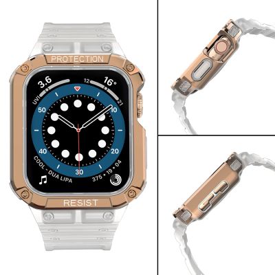 4. Pasek z etui ochronnym Protect Strap Band do Apple Watch 38 / 40 / 41 mm opaska obudowa pancerna - przeroczysty, różowe złoto