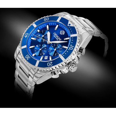 2. Zegarek Męski Giewont Chronograph Sapphire Srebrno Niebieski GW3970-B3
