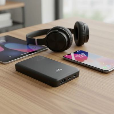 6. EVERACTIVE POWERBANK 10 000MAH, 1X USB, 2X USB-C, 20W, QC4+, WYŚWIETLACZ LCD, CZARNY EB-11QB