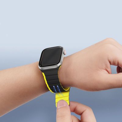 5. Magnetyczny pasek Apple Watch SE, 9, 8, 7, 6, 5, 4, 3, 2, 1 (41, 40, 38 mm) Dux Ducis Strap (LD Version) - czarno-żółty