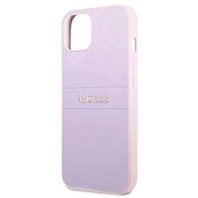 6. Etui Guess Saffiano Hot Stamp & Metal Logo na iPhone 13 mini - fioletowe