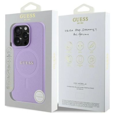 8. Etui Guess Saffiano MagSafe na iPhone 16 Pro Max - fioletowe
