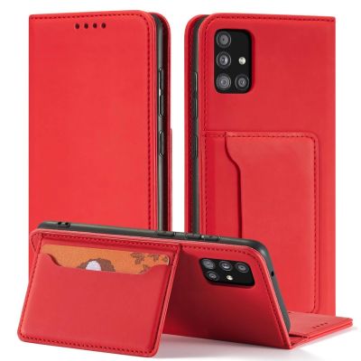 4. Magnet Card Case etui do Samsung Galaxy A13 5G pokrowiec portfel na karty kartę podstawka czerwony