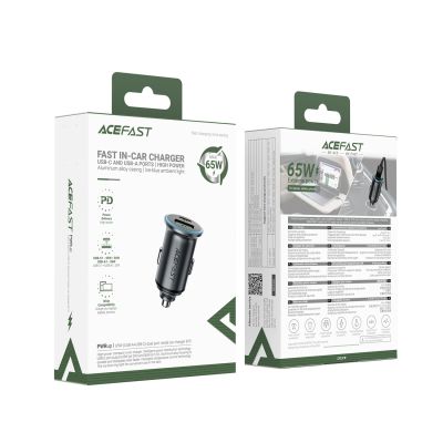 7. Ładowarka samochodowa Acefast B15 65W USB-A + USB-C - szara
