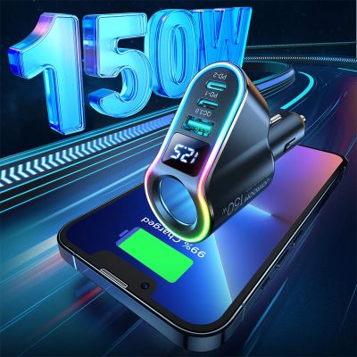 4. Joyroom szybka ładowarka samochodowa 4w1 USB-A QC3.0 / 2xUSB-C PD 150W czarna (JR-CL21)