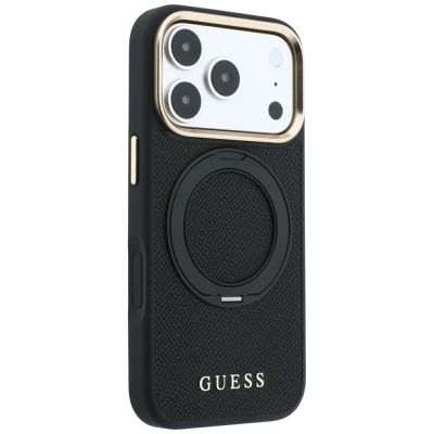 4. Etui Guess Ring Stand 360 Grained Classic Logo MagSafe na iPhone 18 Pro / 17 Pro - czarne