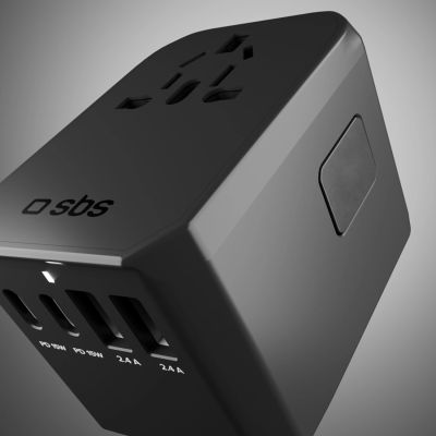 6. Adapter podróżny SBS uniwersalny GaN 70W 3xUSB-C 2xUSB-A z etui - czarny