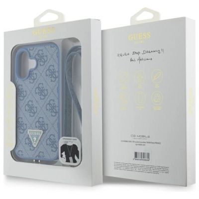 8. Etui Guess Leather Metal Logo Strass Crossbody na iPhone 16 - niebieskie