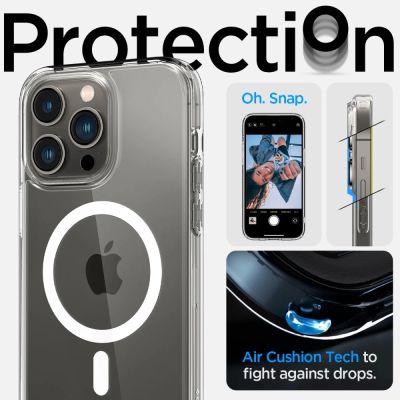 10. Etui Spigen Ultra Hybrid Mag z MagSafe na iPhone 14 Pro - przezroczysto-białe