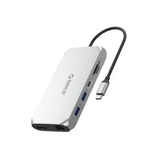 Stacja dokująca USB-C Orico XCR 12w1 2x USB-A 3.1 1x USB-A 2.0 1x USB-C PD 100 W 1x USB-C 3.1 2x HDMI 2.0 4K 60 Hz 1x DisplayPort 1.4 4K 60 Hz 1x SD 3.0 1x microSD 3.0 1x RJ45 Gigabit Ethernet 1x audio CTIA 3,5 mm - srebrna