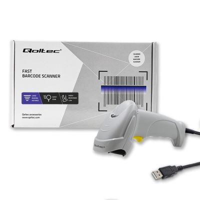 2. QOLTEC CZYTNIK KODÓW KRESKOWYCH LASEROWY | 1D | USB | BIAŁY