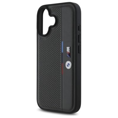 6. Etui BMW M Perforated Tricolor Detail Line na iPhone 16 - ciemnoszare