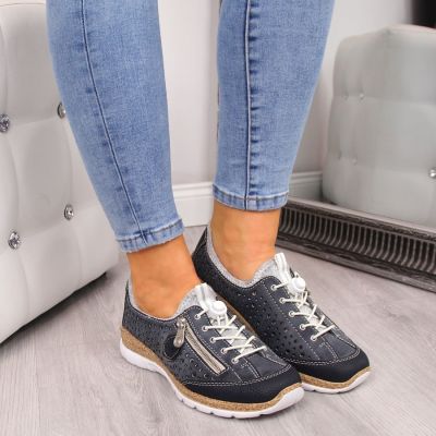 2. Półbuty damskie sportowe ażurowe granatowe Rieker N42P6-14