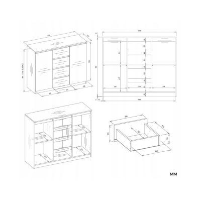 12. KOMODA 2 DRZWI 4 SZUFLADY KASZMIR KOMPLET