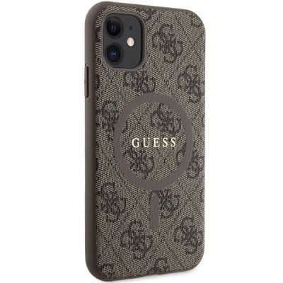 4. Etui Guess 4G Collection Leather Metal Logo MagSafe na iPhone 11 / XR - brązowe