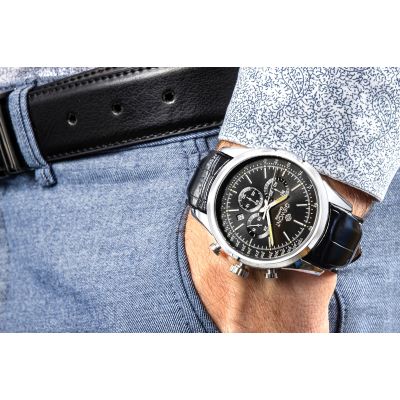 4. Zegarek Męski Giewont Chronograph Sapphire Srebrno Czarny GW7650-A2