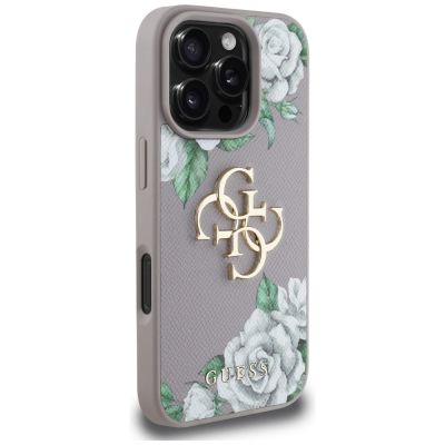 4. Etui Guess Grained Roses Big 4G logo na iPhone 16 Pro Max - fioletowe