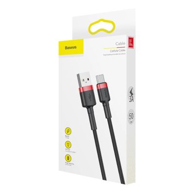 9. Kabel Baseus Cafule USB-A / USB-C QC 3.0 3A 0.5 m - czarno-czerwony