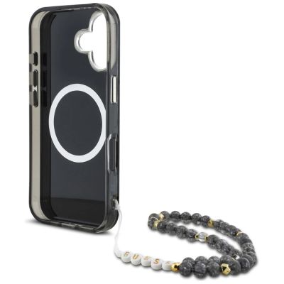 6. Etui Guess Palm Trees Triangle Pearl Strap MagSafe do iPhone 16 czarny