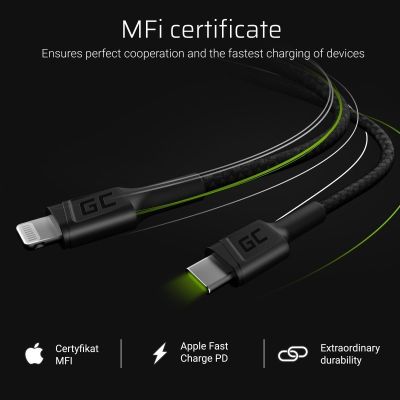 5. GREEN CELL KABEL KABGC07 GC POWER STREAM USB-C - LIGHTNING 100CM (MFI CERTIFIED)