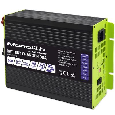 13. Ładowarka Monolith do akumulatorów LiFePO4 AGM GEL SLA 90A 12V, Szybkie ładowanie