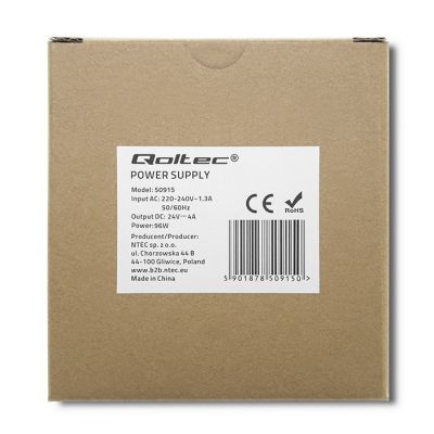 3. QOLTEC ZASILACZ NA SZYNĘ DIN 96W | 24V | 4A | BIAŁY | SLIM