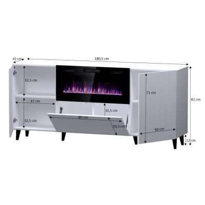 4. Komoda PAFOS z kominkiem elektrycznym 180x42x82 biały mat