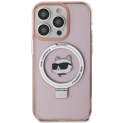 3. Etui Karl Lagerfeld Ring Stand Choupette Head MagSafe do iPhone 15 Pro - różowe