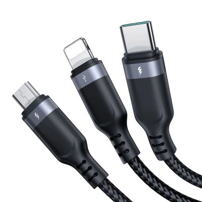3. Kabel Joyroom S-A18 3w1 3,5A USB-A - Lightning+USB-C+MicroUSB 1,2m - czarny