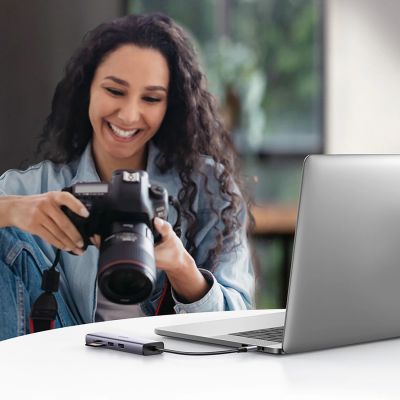 15. Adapter Ugreen CM512 90568 USB-C - 2x USB-A 3.0 / HDMI / RJ45 / czytnik kart SD i TF / USB-C PD 100W - szary