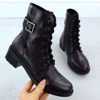 2. Botki damskie oficerki z klamrą bordowe Rieker 75431-35