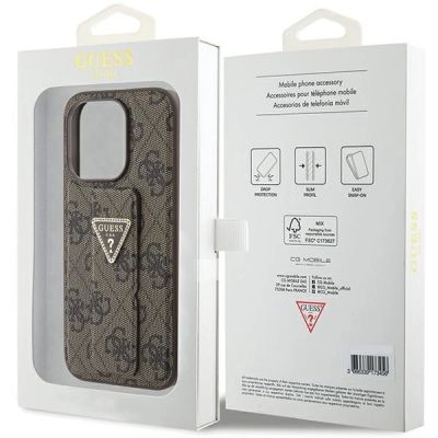 9. Etui Guess Grip Stand 4G Triangle Strass na iPhone 15 Pro - brązowe