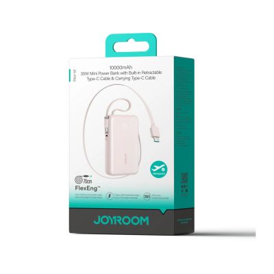 2. Powerbank Joyroom JR-PR2L 10000mAh 35W z wbudowanym zwijanym kablem USB-C i kablem-smyczą USB-C - różowy