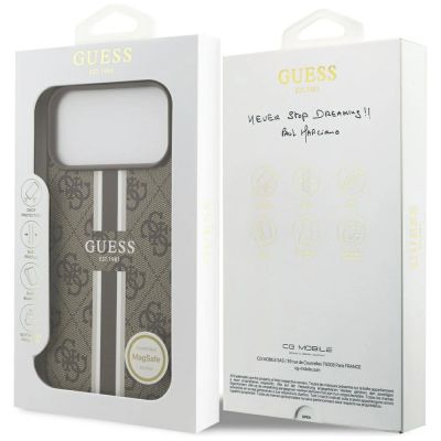 8. Etui Guess 4G Printed Stripes MagSafe na iPhone 17 Pro Max - brązowe