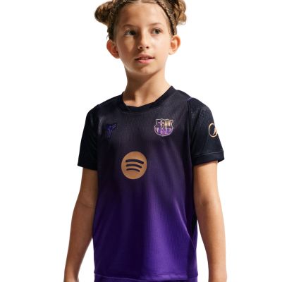 4. Komplet piłkarski dla dzieci Nike FC Barcelona Stadium Away 2026/27 fioletowo-czarny II1649 505