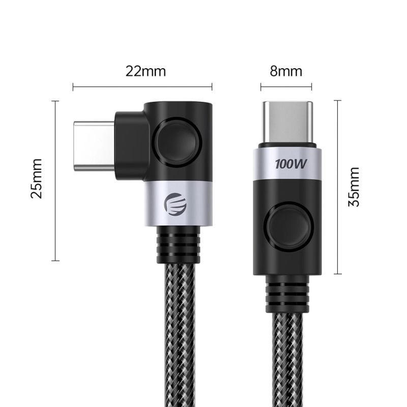3. Kabel USB-C - USB-C Orico C2CW kątowy PD 100 W 480 Mb/s 0.5 m - czarny