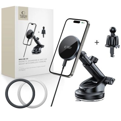 Uchwyt Samochodowy Tech-Protect mm15W-V5 Magnetic MagSafe na kokpit / szybę / kratkę nawiewu - czarny