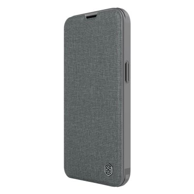 6. Nillkin Qin Cloth Pro Case etui do iPhone 14 Plus osłona na aparat kabura pokrowiec obudowa z klapką szary