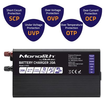 4. Ładowarka inteligentna Monolith do akumulatorów LiFePO4 AGM GEL SLA 20A 24V