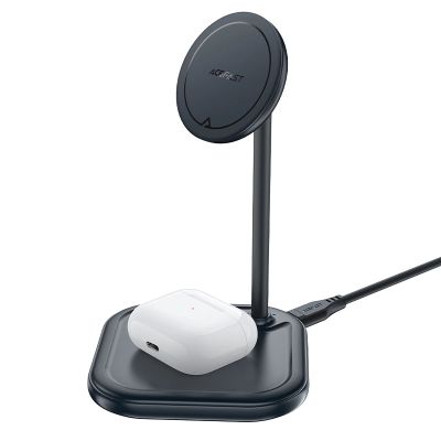 2. Acefast bezprzewodowa ładowarka Qi 15W do iPhone (z MagSafe) i Apple AirPods stojak podstawka uchwyt magnetyczny szary (E6 grey)