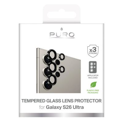 2. Szkła hartowane Puro Individual na tylną kamerę do Samsung Galaxy S26 Ultra - z czarnymi ramkami