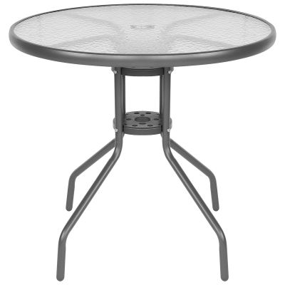 3. ZESTAW MEBLI OGRODOWYCH OKRĄGŁY STÓŁ 4 KRZESŁA I PARASOL CIEMNY SZARY