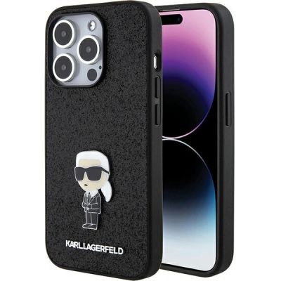 Etui Karl Lagerfeld Glitter Ikonik Logo Metal Logo na iPhone 15 Pro Max - czarne