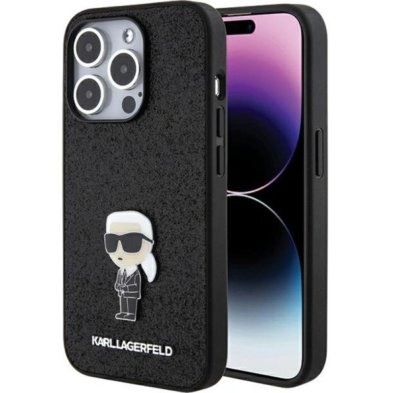 Etui Karl Lagerfeld Glitter Ikonik Logo Metal Logo na iPhone 15 Pro Max - czarne