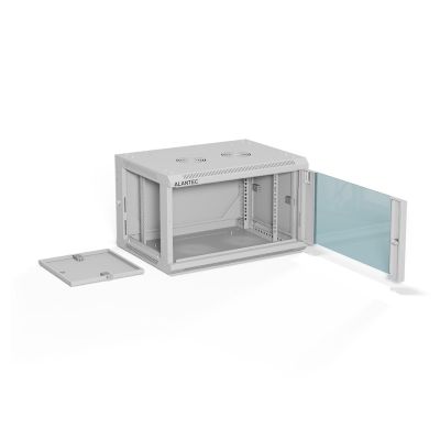 3. ALANTEC Szafa wisząca 19" 6U 600x450, drzwi szklane, kolor szary, do samodzielnego montażu - Flat Pack (SW-6U-600-450-01-SF)