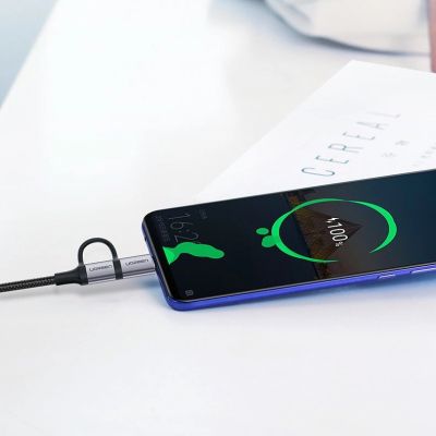 4. Ugreen kabel przewód 2w1 USB - micro USB / USB Typ C 1m 2,4A czarny (30875)